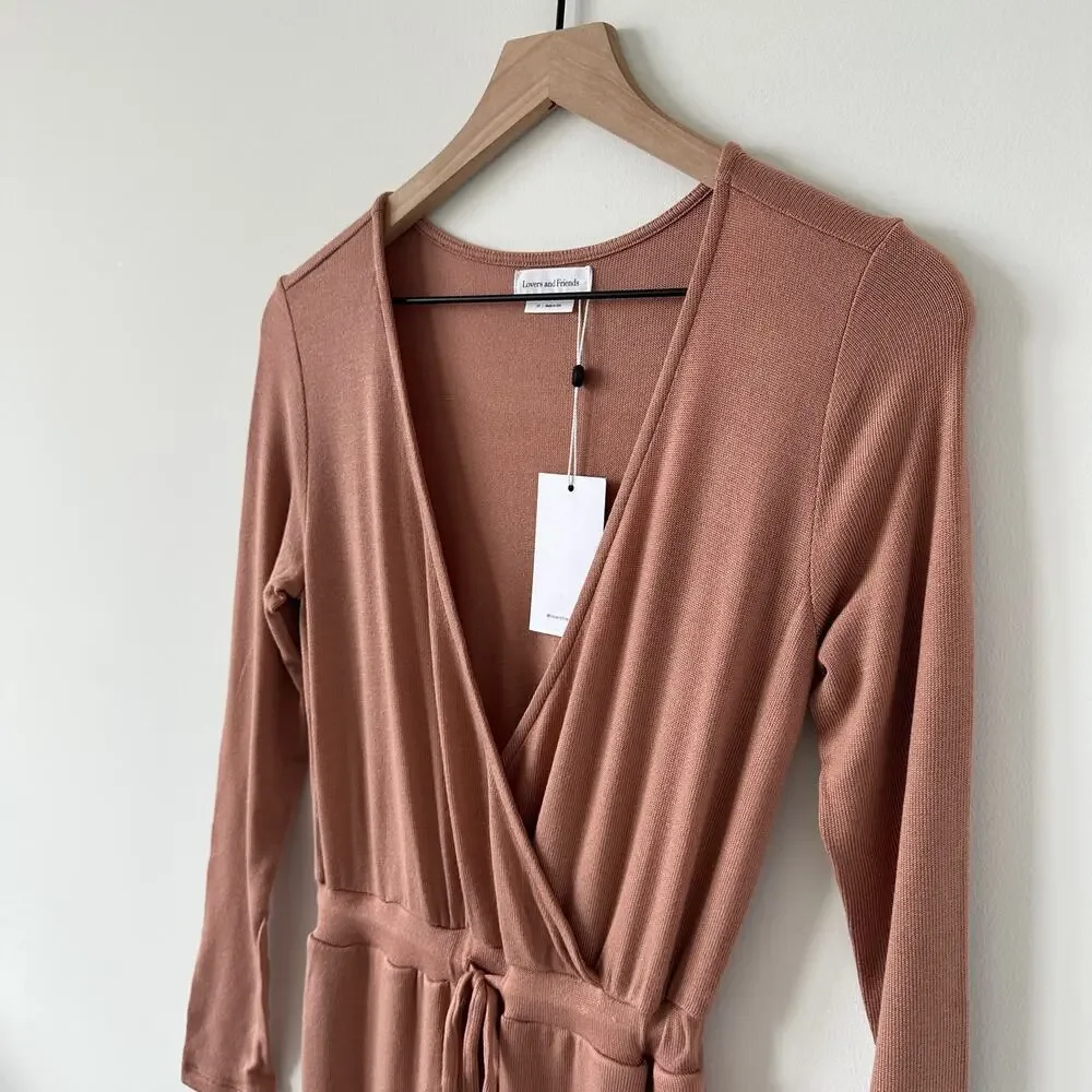 NWT Lovers + Friends Frankie Soft Knit Jumpsuit in Latte Brown Size XS